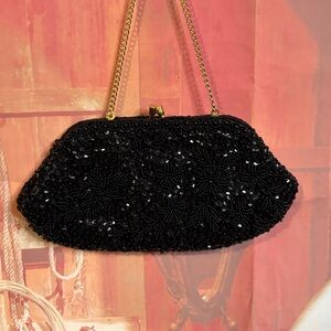 Vintage Black Beaded & Sequin Evening Clutch